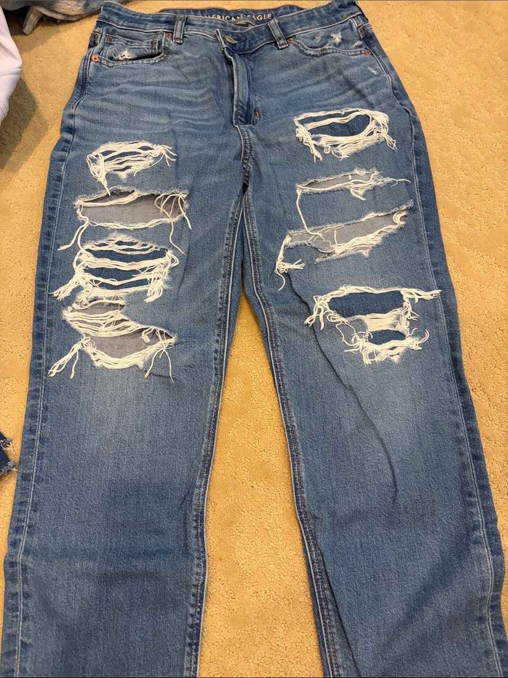American Eagle Outfitters Distressed Straight Leg Jeans - Blue